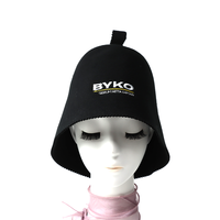 Chapeau de sauna en feutre de laine pure noire, épais, dense, sans couture, doux et chaud, avec logo brodé personnalisé et boucle de suspension