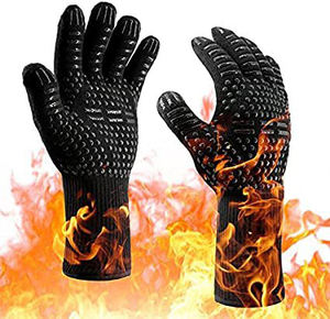 Guantes de horno ignífugos personalizados de fábrica, guantes de goma de seguridad de cuero resistentes al calor para barbacoa de mano, guantes para parrilla de jardinería para parrilla Premium - Product Image 5