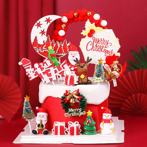 Christmas Cake Decorations Forest Moon Santa Claus Cake Plug-in Christmas Snowman Christmas Dessert Table Cake Topper - Product Image 3
