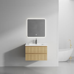 Mueble de Baño de PVC de Color Natural, Mueble de Almacenamiento con Lavabo Integrado de Cerámica, Encimera con Lavabo Integrado - Product Image 5