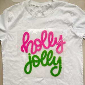 Jolly Ly Fur Natal Puff halus Dtf transfer panas cetakan Laser potong Chenille besi pada patch kustom untuk pakaian t-shirt - Product Image 5