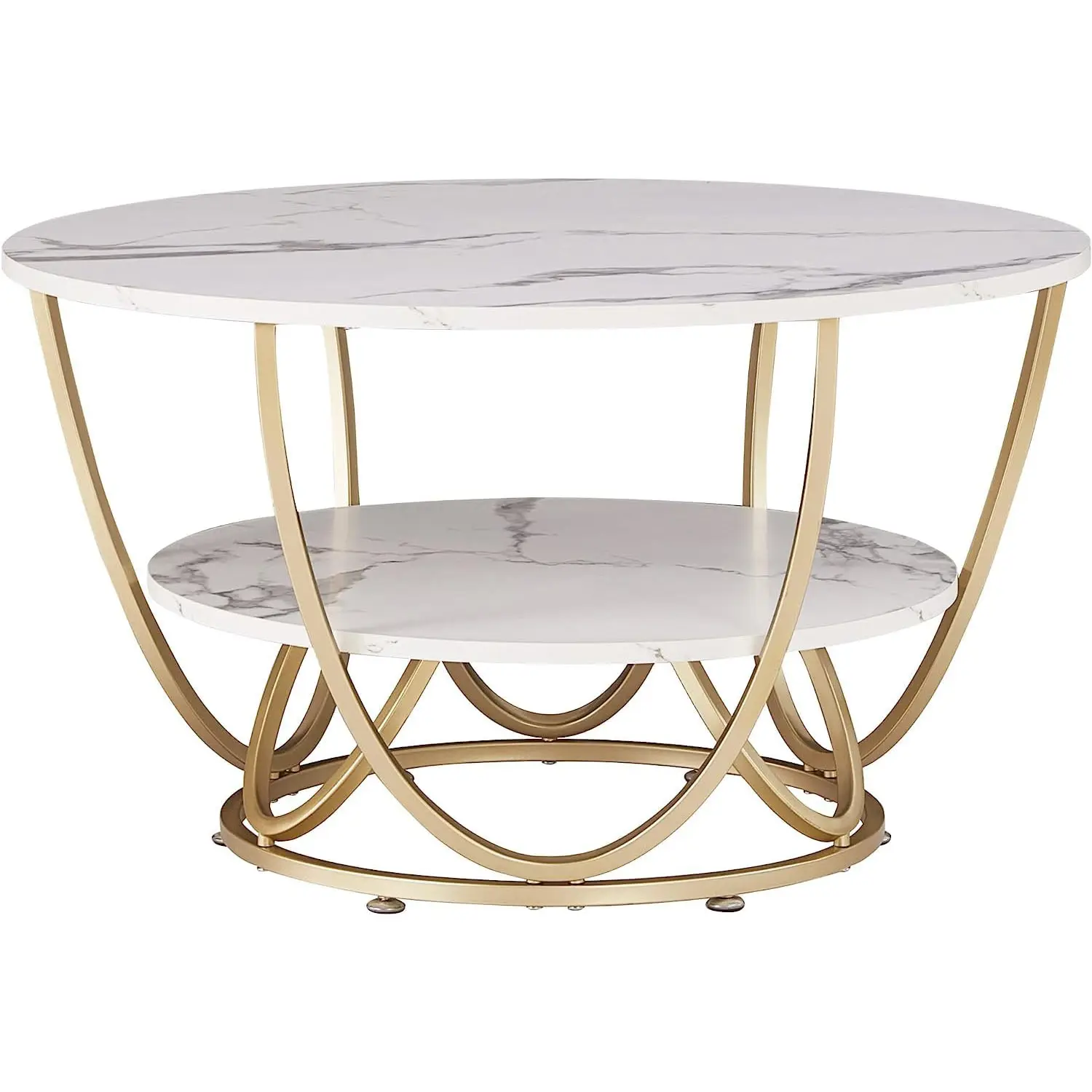 Design elegante e classico salotto rotondo tavolino moderno divano in legno con 2 ripiani da tavolo