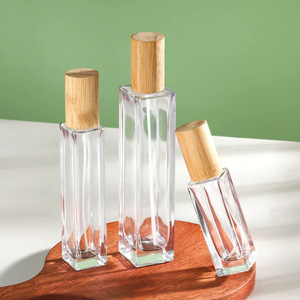 Coperchio di bambù rettangolare di alta qualità flacone Spray per profumo di vetro 30ml 50ml 100ml siero per la cura della pelle ricaricabile con bocca a vite - Product Image 1