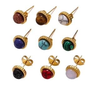 Multi Color Natural Stone 18K Gold Plated PVD Stainless Steel <b>Stud</b> <b>Earrings</b> for Women | Hypoallergenic, Non-Fading & Waterproof - Product Image 2