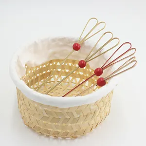 Panier de rangement en bambou, avec bordure en tissu blanc, grand panier rond tissé de haute qualité - Product Image 1