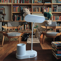 Lampe de bureau tactile rechargeable multifonctionnelle moderne à col de cygne flexible, alimentée par courant continu, pour bureau, étude, chevet, avec porte-stylo et veilleuse