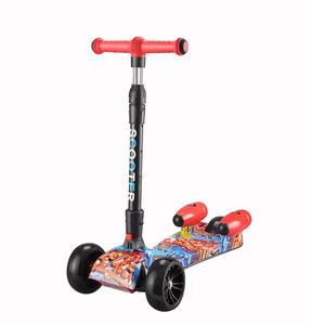 Kids Scooter 3 Wheel <b>LED</b> Light Music Foldable Height Adjustable For Ages 3 Years And Older Blue Graffiti Design - Product Image 3