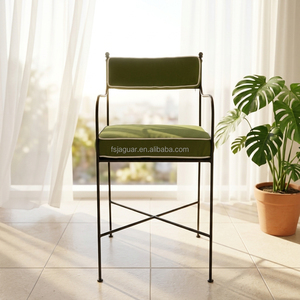 Tabouret de bar en fer forgé fin noir avec coussins <span class=keywords><strong>vert</strong></span> olive à bordure, style vintage, pour comptoir de cuisine, bistrot, bar, extérieur - Product Image 4