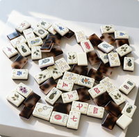 Jeu de tuiles de mahjong en acrylique écaille de tortue, durable, écologique, personnalisé, cadeau de voyage, jeu de divertissement, motifs paon et fleurs, 4