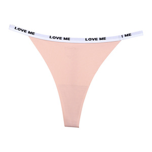 Culottes string <span class=keywords><strong>sexy</strong></span> taille basse en microfibre <span class=keywords><strong>et</strong></span> soie glacée pour femmes, imprimé lettres minimaliste, respirantes <span class=keywords><strong>et</strong></span> sans coutures, vente en gros - Product Image 3
