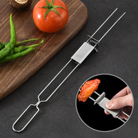 Fourchettes de barbecue semi-automatiques à double tête en acier inoxydable pour fabricants, outils de barbecue d'extérieur portables