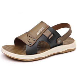 Men's Genuine Leather Flat Sandals Open Toe Rubber Outsole Anti Slip Casual <b>Beach</b> <b>Shoes</b> - Product Image 5