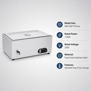 Commercial <b>Electric</b> Soup Warmer Bain Marie 1/1 GN Single <b>Pan</b> 1.5kW for Buffet Catering Restaurant Hotel Kitchen OEM - Product Image 2