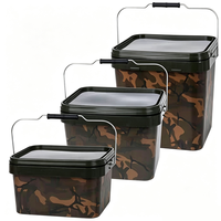 Seau à appâts carré en plastique camouflage avec plateau de séparation, portable, pour la pêche à la carpe et le stockage de matériel de pêche