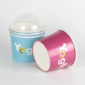 低价批发环保一次性外卖定制标志印刷纸酸奶桶冰淇淋杯/带盖碗