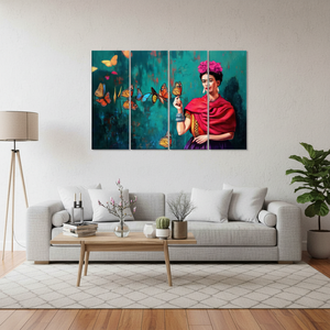 Lienzos Decorativos con Diseño de Mariposa de Frida Kahlo, Impresiones en Lienzo Art Deco, Juego de 4 Cuadros Decorativos Personalizados para Colgar en la Pared - Product Image 3