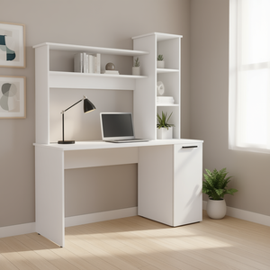 Scrivania per computer Muncy con vano portaoggetti, bianca, superficie di lavoro larga 48 pollici, armadietto con anta singola, mobili per ufficio domestico - Product Image 2