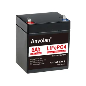 Bateria de lítio recarregável anvolan, bateria de 12v, 7ah, lifepo4 com estojo, bateria de 12v e 6ah para ferramentas geradoras