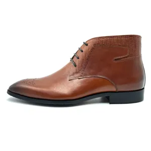 Bottines Chelsea pour hommes, bottes d'affaires personnalisées à lacets en cuir véritable