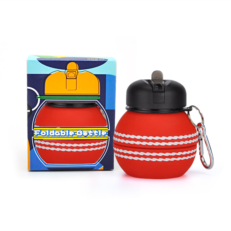 Bouteille boule pliante en silicone 550ml, rouge