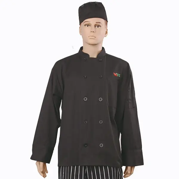 قميص أسود مزدوج الصدر أزرار طويلة الأكمام uniforme de chef الفرنسية الشيف موحدة سترة معطف