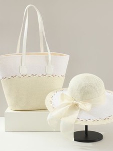 New Straw <b>Zip</b> Closure Waterproof <b>Tote</b> Bag Set Seaside Vacation Fashion Summer Travel Large Capacity Women Tanjing - Product Image 3