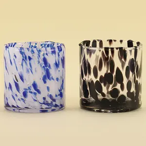 Wholesale Custom multicolor leopard print latest luxury multipurpose unique style Glass Candle Jar with Lid