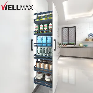 Wellmax Pantry Organizer Cabinet Soft-Close Slide Tandem Tall Pull Out Larder Unit Basket For Kitchen Storage