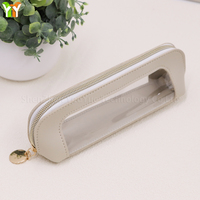 PU cuir clair PVC stylo sac de rangement Transparent fermeture éclair porte-crayon étui pour pinceaux cosmétiques organisateur sac