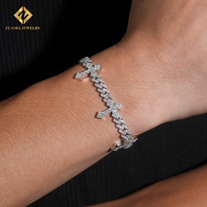 Pulsera de Diamantes Cultivados en Laboratorio, Cadena Cubana Cruzada, Collar y Pulsera de Eslabones Cubanos para Hombre, Diamantes Iced Out, Plata 925 - Product Image 2