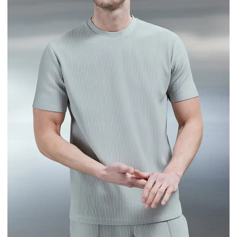 New Fashion Plain Simple Crewneck Pleated T Shirt Summer Custom Polyester Spandex Breathable Blank Casual Men's T-shirts