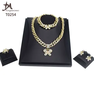 T0254 Hot Sale 2020 Hip Hop Butterfly 14K Gold-plated Jewelry Set 18 Carat Gold Jewelry Sets