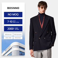 Traje de lana elástica azul marino de doble botonadura 4x2 86 °   Chaqueta de Traje de Negocios con Solapa de Pico Bajo LD