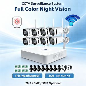 Système de surveillance CCTV à vision nocturne couleur, 8 canaux, IP66, kit NVR sans fil WiFi, caméra de sécurité IP66 2MP 3MP 5MP - Product Image 1