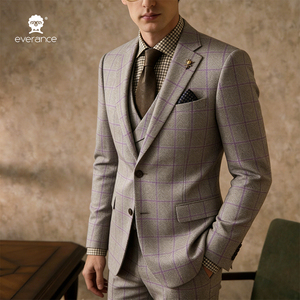 Costume homme moderne slim fit 3 pièces à carreaux, parfait pour une tenue professionnelle élégante - Product Image 3