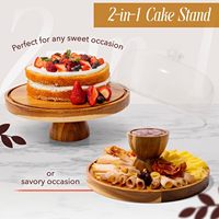 Support à Gâteau Multifonctionnel en Bois d'Acacia 2-en-1, Dôme en Acrylique Incassable, Présentoir à Dessert, Assiettes à Gâteau, Charcuterie, Fromage
