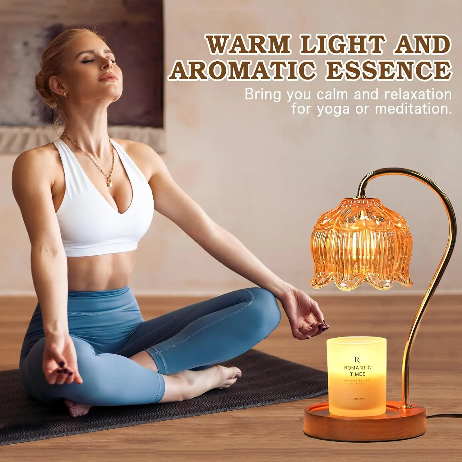 Flower Candle Warmer Lamp with Timer Dimmable Lantern wax melt Light Electric Glass Shade for Small Large Jar Fragrance Candle
