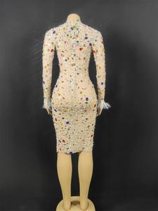 Abito da Donna Sexy per Spettacoli con Cristalli Colorati, Perle e Rete, per Danza dello Xinjiang, Serate di Gala, Trasparente, Multicolore, con Strass, per Compleanno - Product Image 2