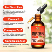 Gouttes liquides de levure de riz rouge OEM ODM CoQ10 avec acide alpha-lipoïque pour soutenir des niveaux de cholestérol sains et une santé cardiaque optimale