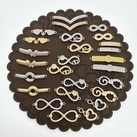 Pièces de motif cœur en or et argent mélangés, maillons connecteurs polis avec anneaux de jonction et cristaux CZ pour la fabrication de bijoux et de breloques