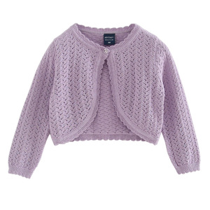 Chaqueta tipo cárdigan larga de algodón puro para niña, bolero de punto de algodón acogedor para bebé, chal con un botón, chal tipo camisa para aire acondicionado - Product Image 1