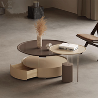 Meubles d'hôtel-appartement, table basse ronde minimaliste nordique, table centrale beige crème avec rangement pour salon