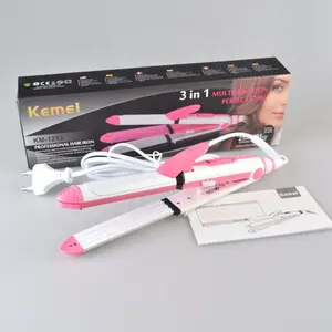 KM 1213 3 in 1 Ceramic Straightener Curler Hair Iron with Comb Corn Clip Curling Iron Straightening Iron prancha alisadora