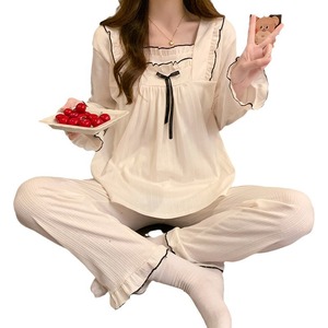 Abbigliamento da <span class=keywords><strong>notte</strong></span> personalizzabile da donna in poliestere set <span class=keywords><strong>camicia</strong></span> da <span class=keywords><strong>notte</strong></span> a maniche lunghe pantaloni elasticizzati in vita dolce tinta unita Nighty Homewear - Product Image 3