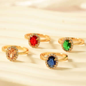 Thời Trang Đa Màu Sắc <span class=keywords><strong>Ruby</strong></span> Emerald Sapphire 18K Vàng Mạ Đồng Mở Vòng CZ Kim Cương Phụ Nữ Nhẫn Trang Sức Set Với Đá Quý - Product Image 2