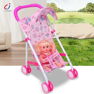 Chengji heißen Verkauf Mädchen so tun, als spielen <span class=keywords><strong>Mini</strong></span> rosa Trolley Eisen rahmen Puppen Wagen Spielzeug Set musikalische schöne Baby puppe mit Kinderwagen - Product Image 2