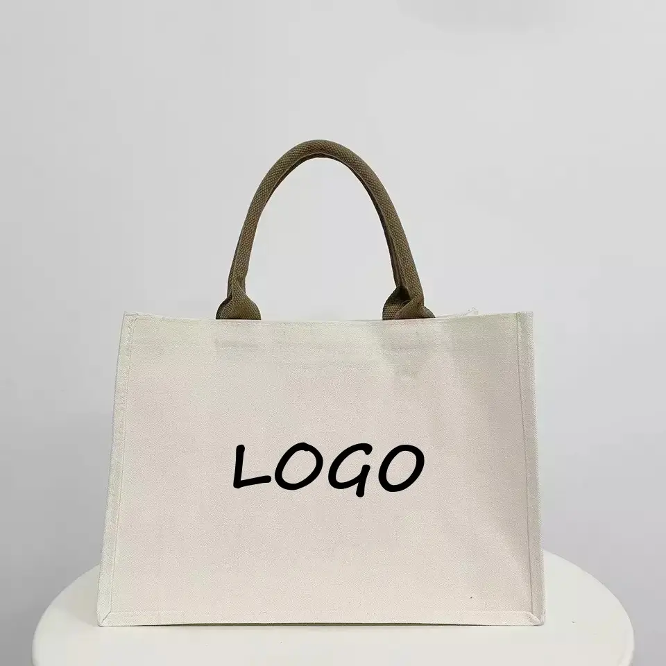 Eco-Friendly canvas tote Bag Custom Coated brown handle handBag Large Capacity Hand Storage Shopping Bags