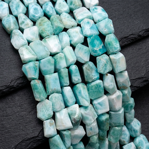 Collier de perles lisses en larimar naturel, 8 x 12 mm, pierres précieuses de la République Dominicaine, 7,5 pouces, vente en gros, fournitures de bijoux fins - Product Image 1