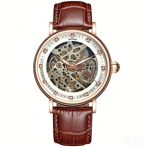 KINYUED J-147 Men's Mechanical <b>Watch</b> <b>Automatic</b> Movement <b>Skeleton</b> Dial Black Leather Strap Diamond Indexes Design Luxury Fashion - Product Image 3