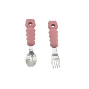 Juego de Cuchara y Tenedor para Bebé de Silicona y Acero Inoxidable, 100% Grado Alimenticio, Libre de BPA, OEM ODM, EN71, Utensilios para la Hora de Comer de Niños Pequeños - Product Image 3